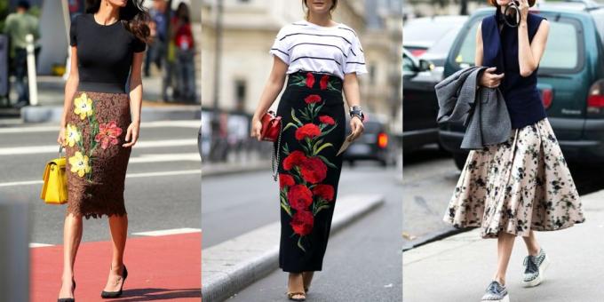 Trendy sukně 2019 s květinovými potisky