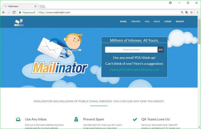 Dočasné Email: Mailinator