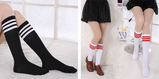 Krásné ponožky: dlouhé ponožky s proužky