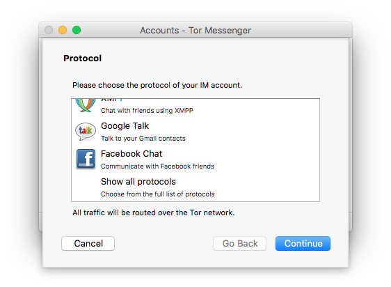 Anonymous Tor Messenger chaty