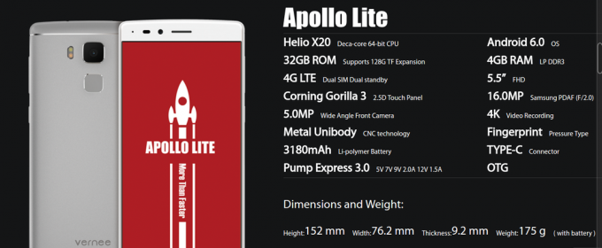Apollo Lite: technická harketeristiki