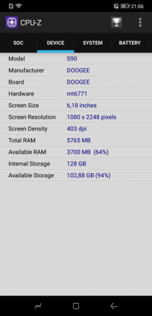 Doogee S90: CPU-Z (zařízení)