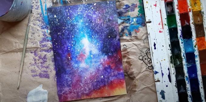 Jak malovat prostor v akvarelu: obrys hvězd