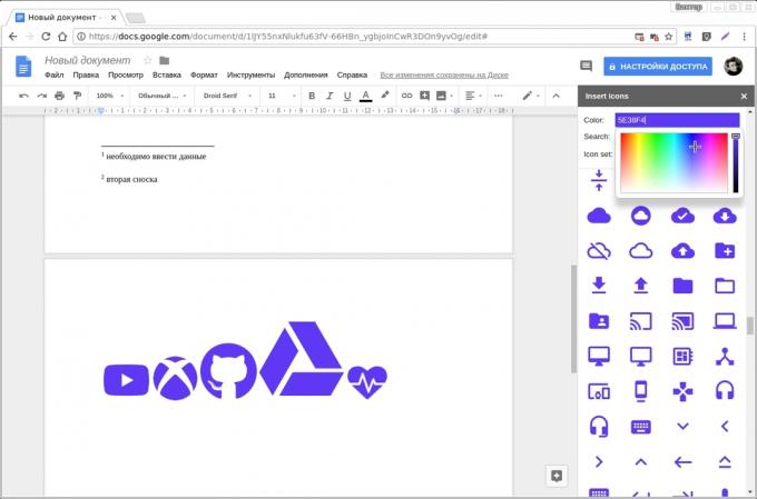 Dokumenty Google Doplňky: Vložení ikony Dokumenty
