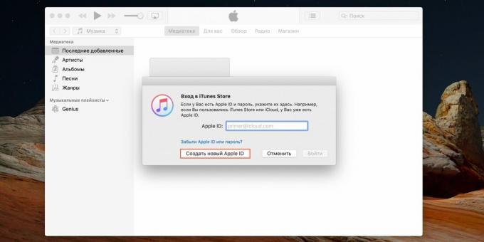 Jak vytvořit Apple ID: Klikněte na „Vytvořit nové Apple ID“