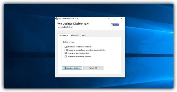 Jak zakázat „Defender Windows» ve Win Updates Disabler