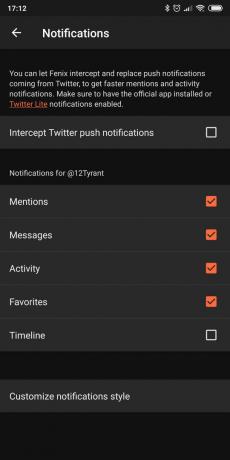Žádosti o přístup k účtu Twitter na Android: Fenix ​​2