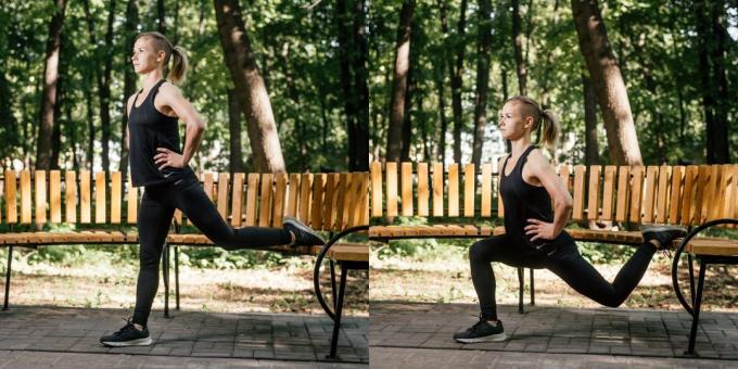 Výcvik na ulici: Rozdělit Squat s jednou nohou na lavičce