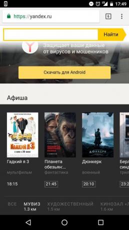„Yandex“: naplánovat vybrané kino