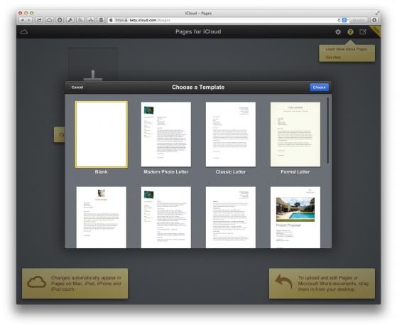 Výběrem šablonu pro nový dokument v Pages pro iCloud