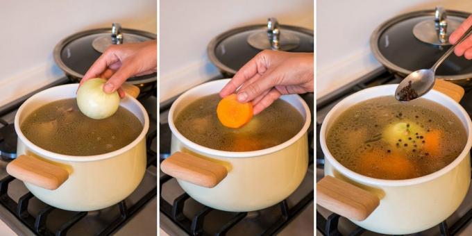 Jak vařit kuřecí polévka: vývar, přidáme mrkev, cibule a papriky