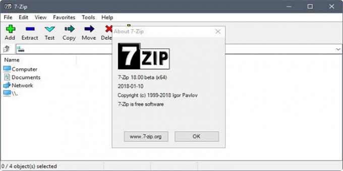 7zip - volný program pro vytváření a extrahování archivů