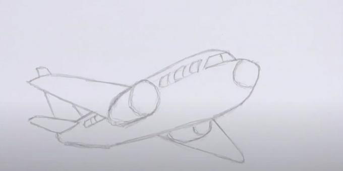 Jak nakreslit letadlo: nakreslete okénka, sklo a motor