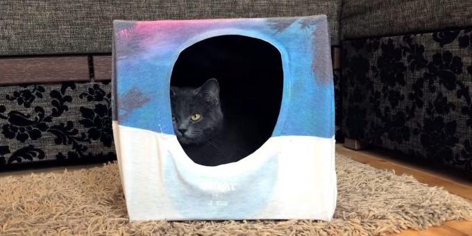 Jak vytvořit dům pro kočky po vybalení z krabice a triček s rukama