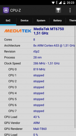 Ulefone Mix. CPU-Z procesoru