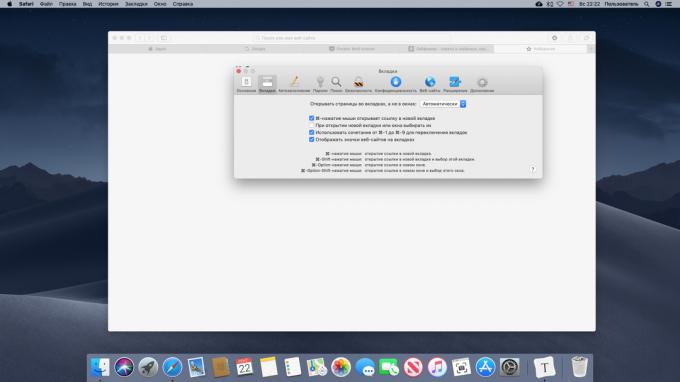 Konfigurace na Mac zobrazení ikon v záložkách
