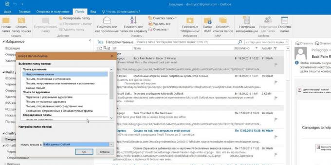 Microsoft Outlook: Složky výsledků hledání