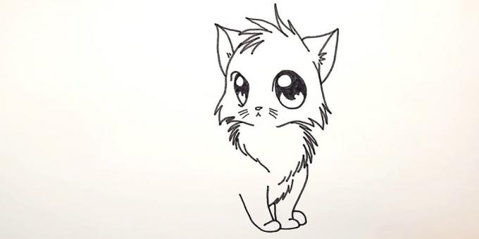Jak nakreslit anime kočka: vpravo dole pririsuyte noha zadních nohou