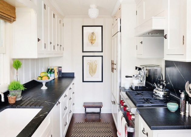 Navrhnout malou kuchyň: layout dvouřadý