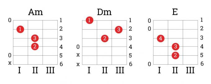 Jak se naučit hrát na kytaru: akordy Am, Dm, E
