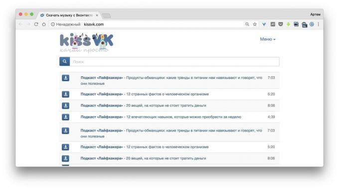 Program pro stahování hudby VKontakte: Polibek VK