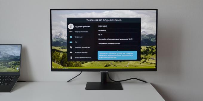 Recenze inteligentního monitoru Samsung M5: část nabídky „Pokyny pro připojení“