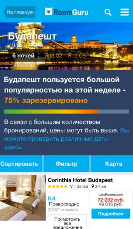 hotely v Budapešti, aplikace Roomguru