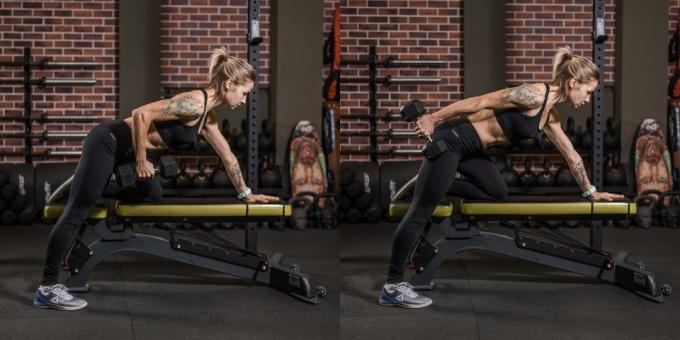 Nejlepší cvičení pro triceps: rozšíření jedné straně spoléhající na lavičce