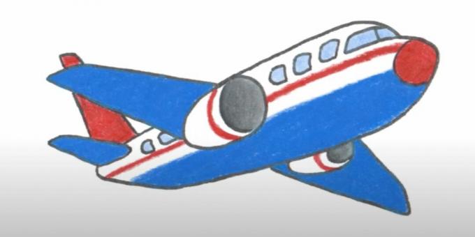 Jak nakreslit letadlo: kreslení letadla barevnými tužkami