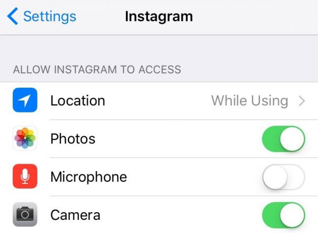 Řízení přístupu k informacím o aplikace v iOS Instagram 9