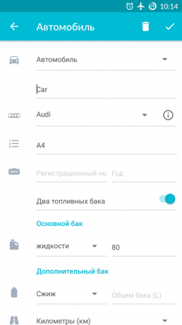 Drivvo pro Android: Údaje