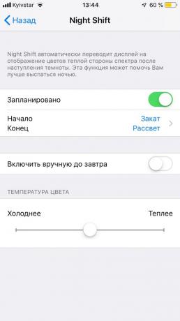 Teplota barev: Nastavení Shift Noční pro iOS