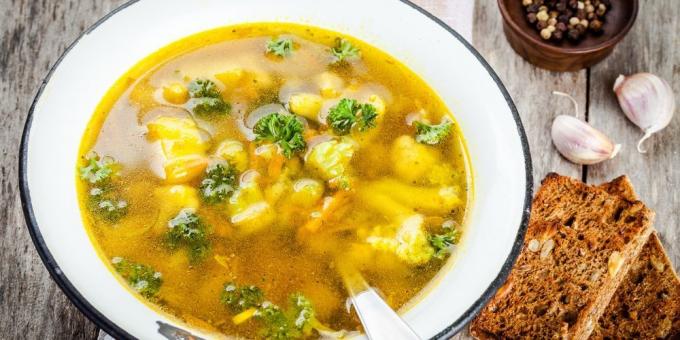 zeleninové polévky: hrachová polévka s květáku