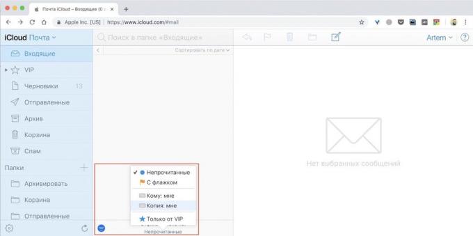 Funkce iCloud-mail: zobrazování zpráv z libovolného webového prohlížeče