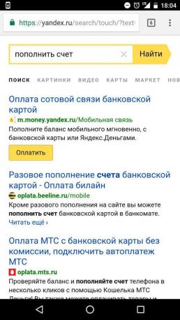 „Yandex“: Účet náplň
