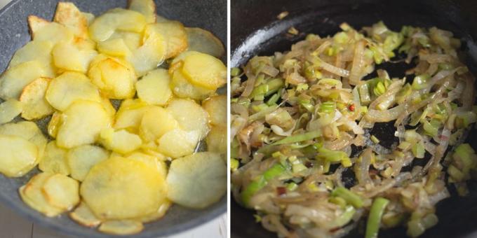 Bramborová omeleta: osmažte cibuli a brambory