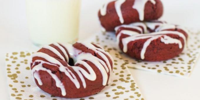 Recepty koblihy Donuts: „Red Velvet“ s krémovou glazurou