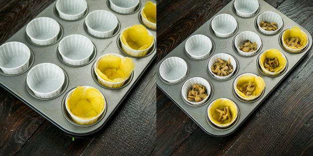 Vaječné muffiny: Do formiček na muffiny dejte bramborovou náplň