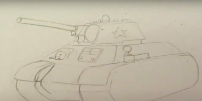 Jak nakreslit tank: nakreslete čelní kulomet a poklop mechanika 