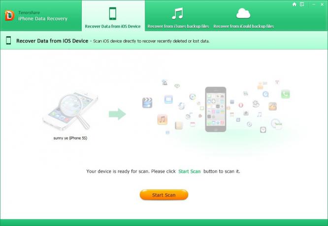 Tenorshare iPhone Záchrana dat: Start Scan