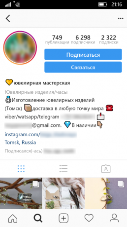 Podnikání v Instagram: hat profile