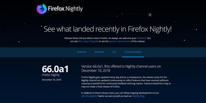 Verze Firefoxu: Firefox Nightly