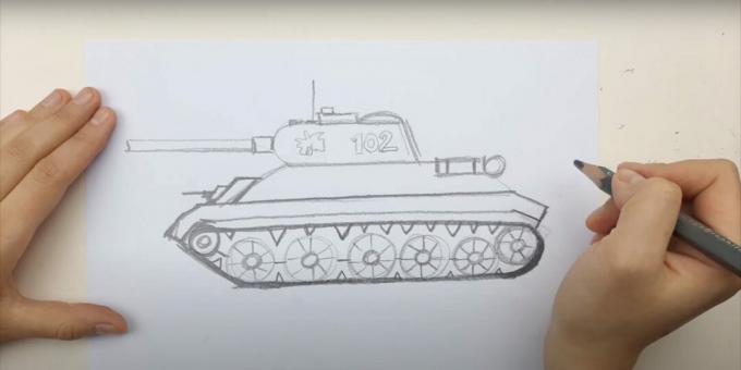 Jak nakreslit tank: nakreslete stopu a kulomet 