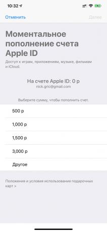 Přidat peníze na Apple ID