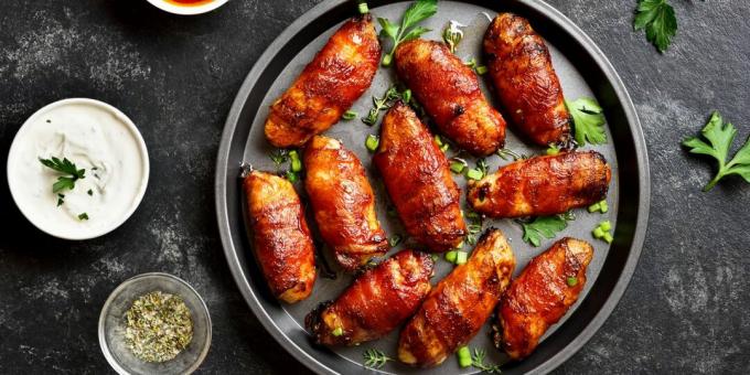 Kuřecí křídla pečená ve slanině