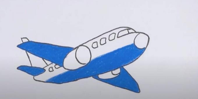 Jak nakreslit letadlo: zakroužkujte výkres a přidejte modrou barvu