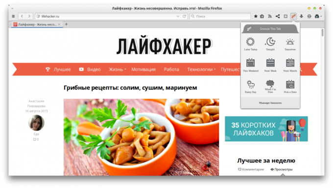 Nejlepší rozšíření pro Firefox: SnoozeTabs 