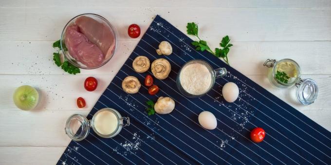 Quiche s kuřecím masem a houbami: Ingredience