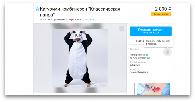Použité věci na Avito: panda kostým