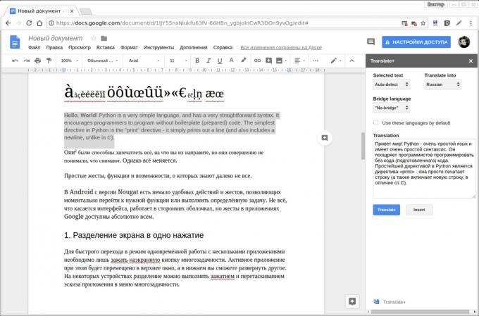 Google Docs add-ons: Přeložit +